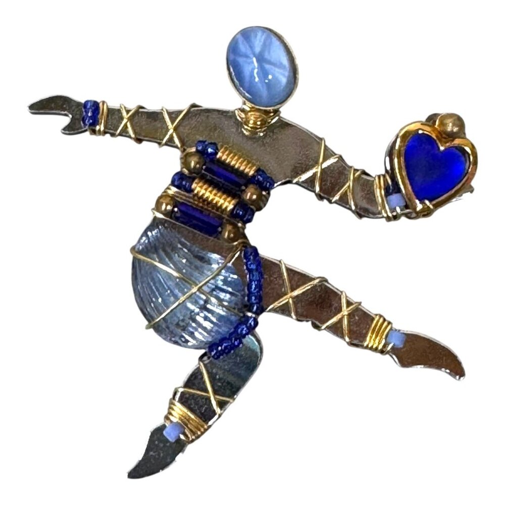 Liztech 05 Wire Wrapped Ballet Ballerina Dancer Brooch Heart & Blue GemStones